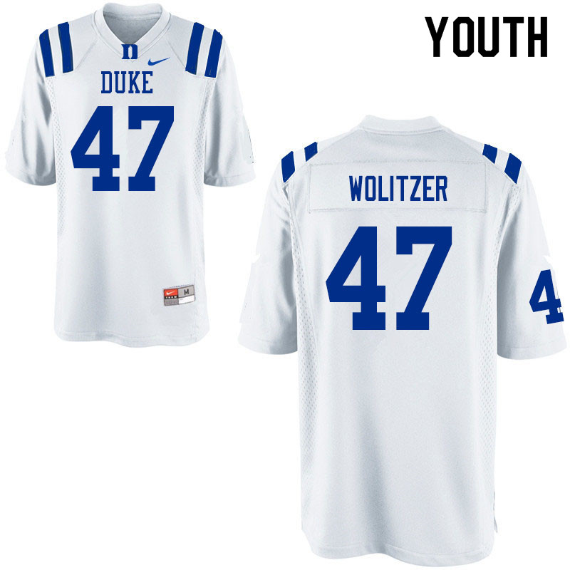 Youth #47 Ryan Wolitzer Duke Blue Devils College Football Jerseys Sale-White - Click Image to Close
